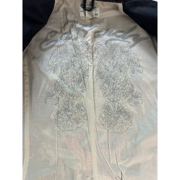 Ed Hardy by Christian Audigier Embroidered Jean Jacket Denim Blazer Mens 2XL EUC - Picture 4 of 6